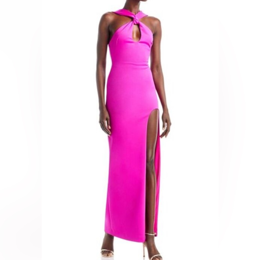 Black Halo Fuchsia Halter Neck Gown